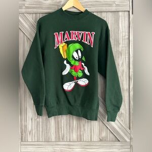Y2K 90s Marvin the Martian Looney Tunes Green Sweater medium